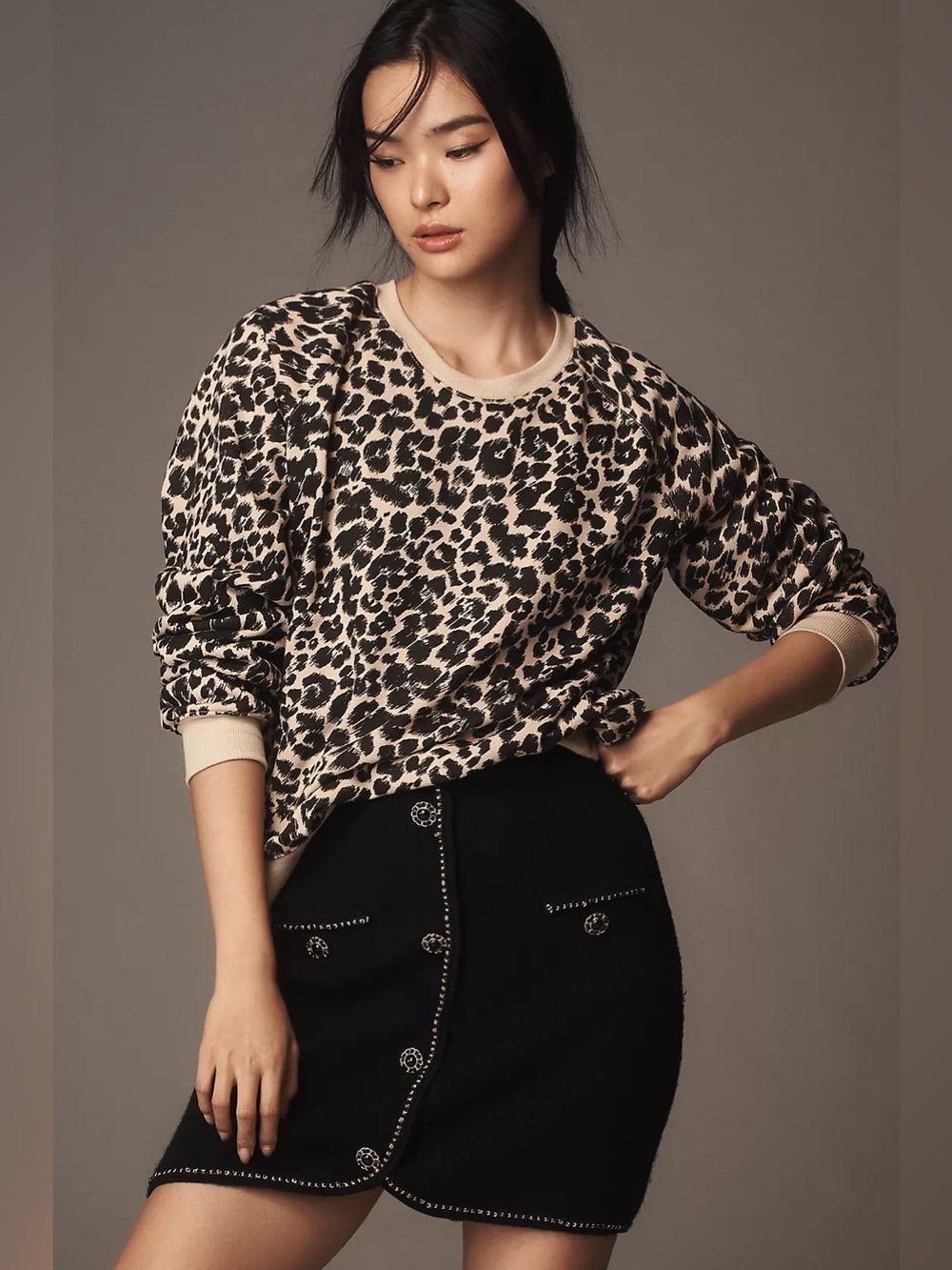 Anthropologie Maeve Animal Print Crewneck Relaxed Sweatshirt Size Small